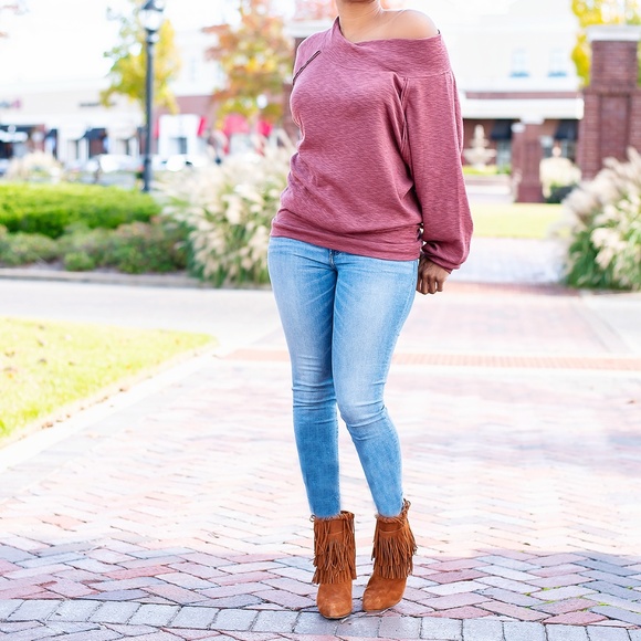 Slouchy Off The Shoulder Banded Sleeve Tunic - Picture 2 of 2